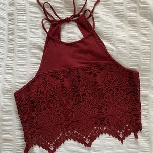 Burgundy lace crop